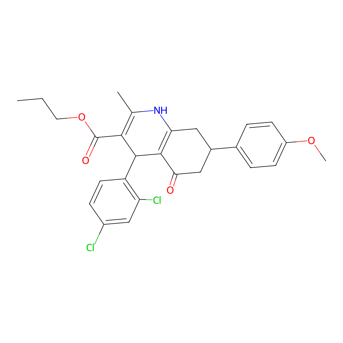 Propyl 4-(2,4-dichlorophenyl)-7-(4-methoxyphenyl)-2-methyl-5-oxo-1,4,5,6,7,8-hexahydroquinoline-3-carboxylate molecular structure, CAS 312596-05-7