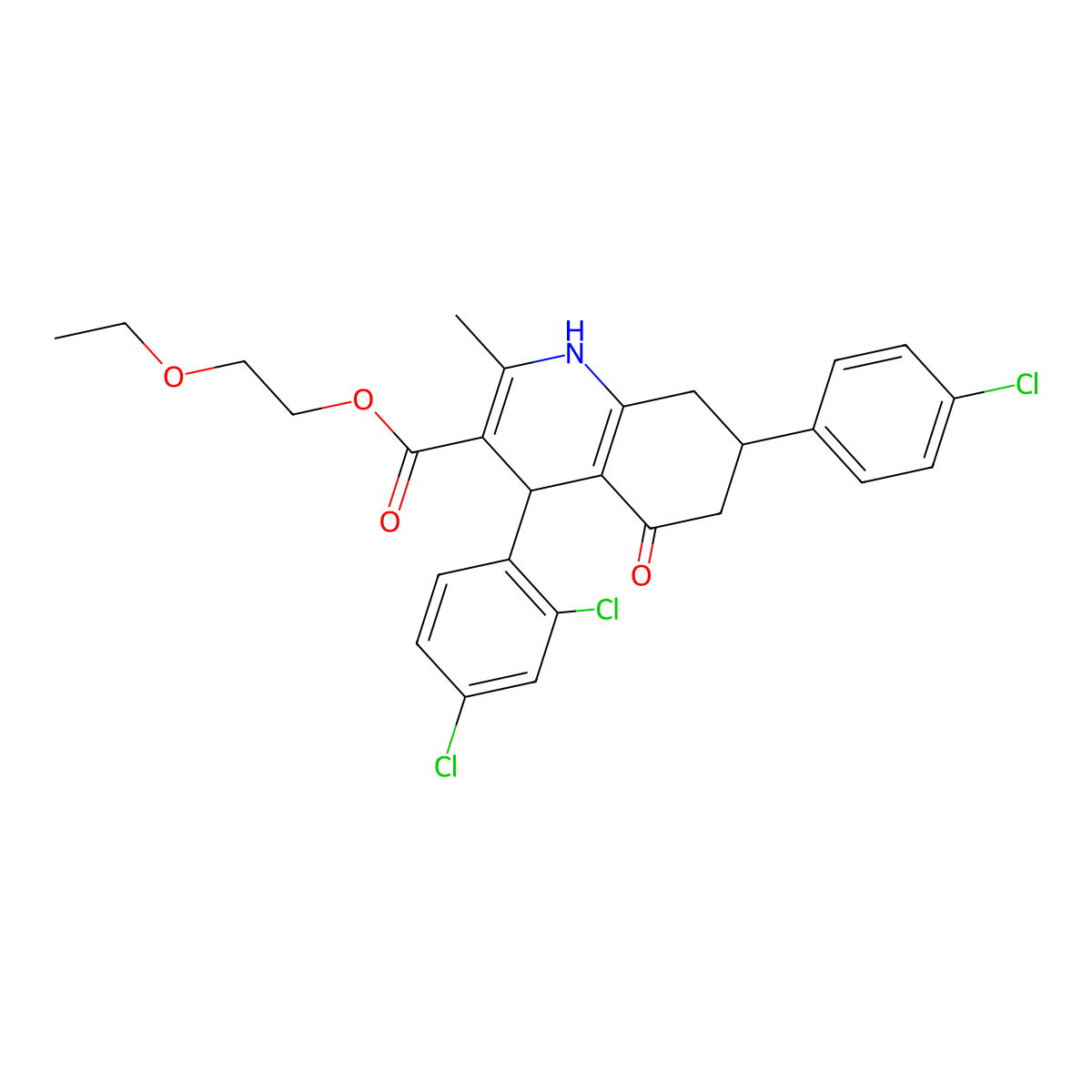 2-Ethoxyethyl 7-(4-chlorophenyl)-4-(2,4-dichlorophenyl)-2-methyl-5-oxo-1,4,5,6,7,8-hexahydroquinoline-3-carboxylate molecular structure, CAS 312596-12-6