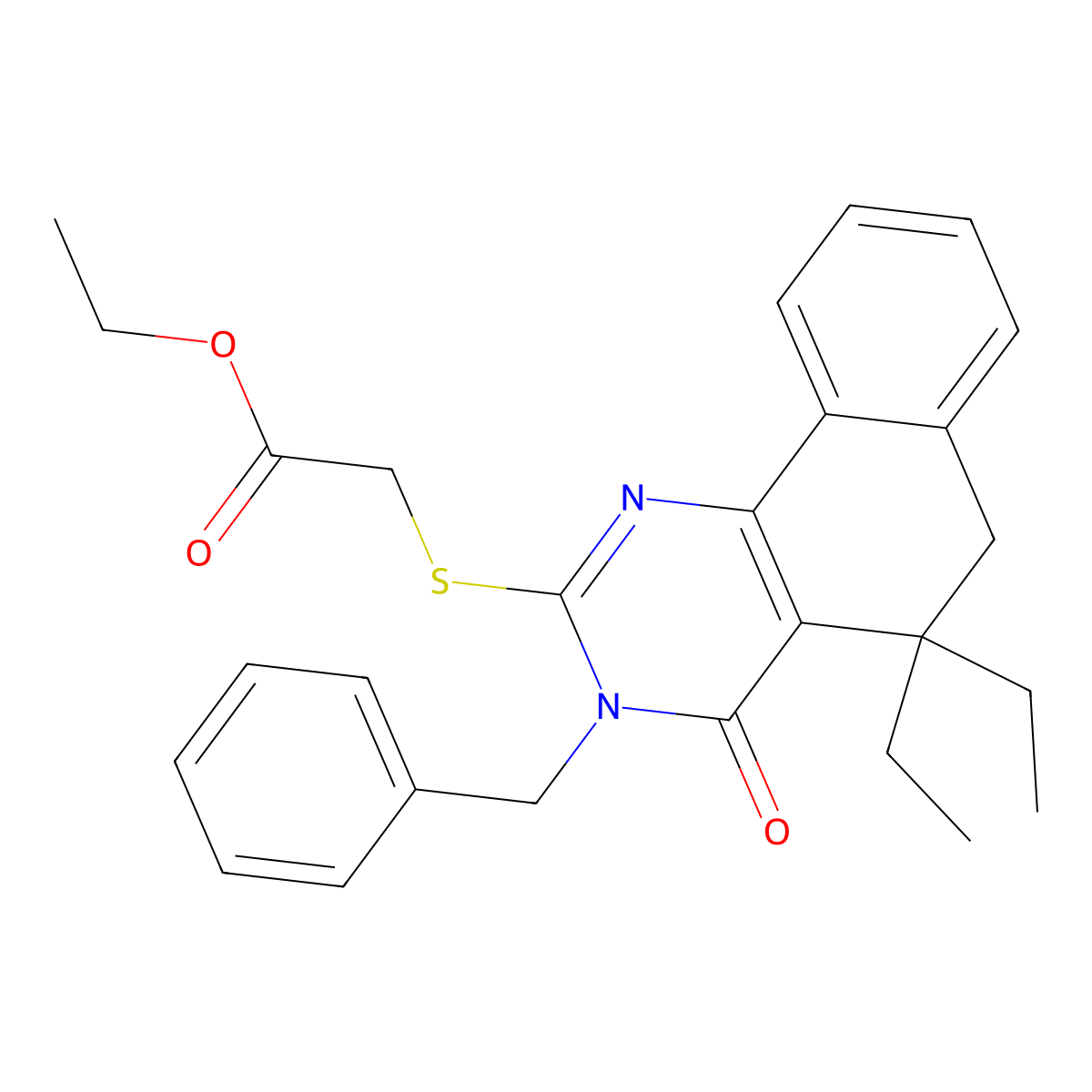 ethyl 2-[(3-benzyl-5,5-diethyl-4-oxo-6H-benzo[h]quinazolin-2-yl)sulfanyl]acetate molecular structure, CAS 312596-24-0