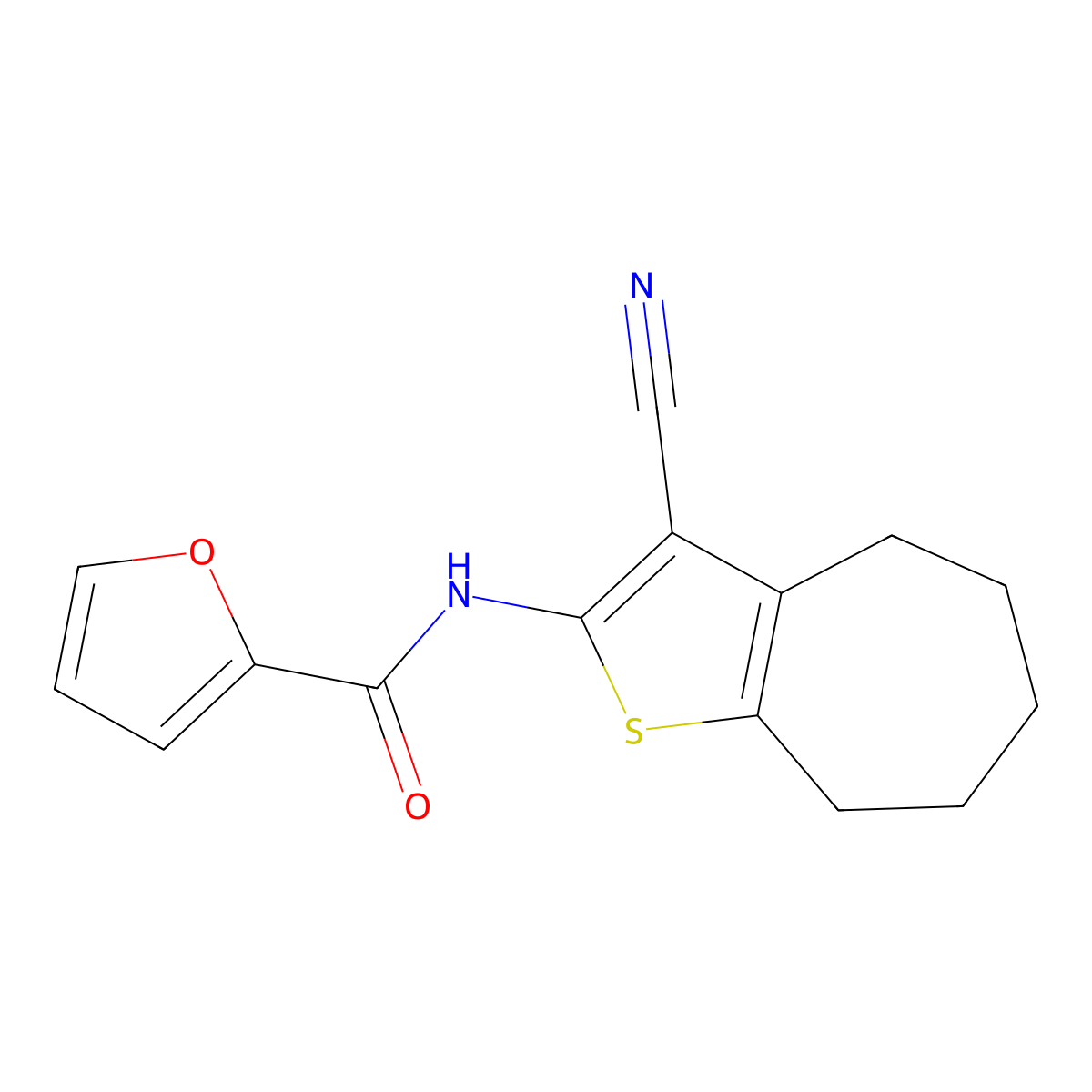 N-(3-cyano-5,6,7,8-tetrahydro-4H-cyclohepta[b]thiophen-2-yl)furan-2-carboxamide molecular structure, CAS 312596-30-8