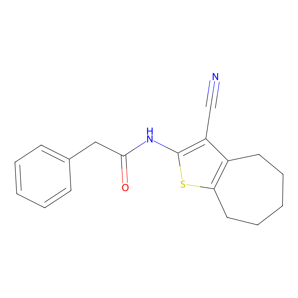 N-(3-cyano-5,6,7,8-tetrahydro-4H-cyclohepta[b]thiophen-2-yl)-2-phenylacetamide molecular structure, CAS 312596-31-9