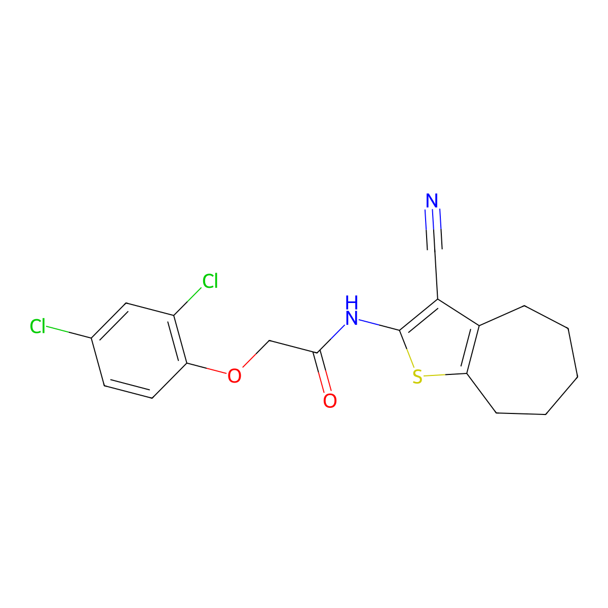 N-(3-cyano-5,6,7,8-tetrahydro-4H-cyclohepta[b]thiophen-2-yl)-2-(2,4-dichlorophenoxy)acetamide molecular structure, CAS 312596-32-0