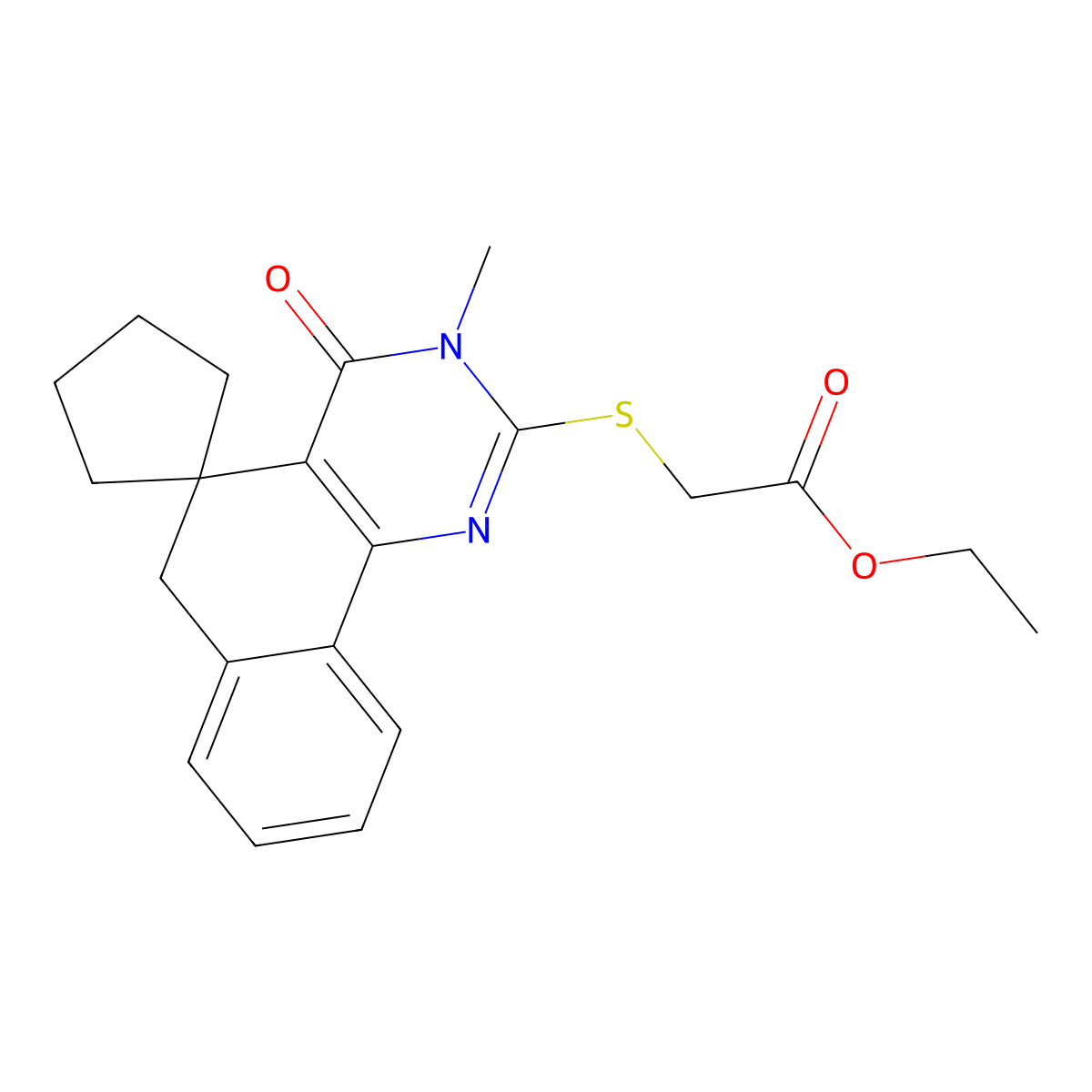 ethyl 2-(3-methyl-4-oxospiro[6H-benzo[h]quinazoline-5,1'-cyclopentane]-2-yl)sulfanylacetate molecular structure, CAS 312596-38-6