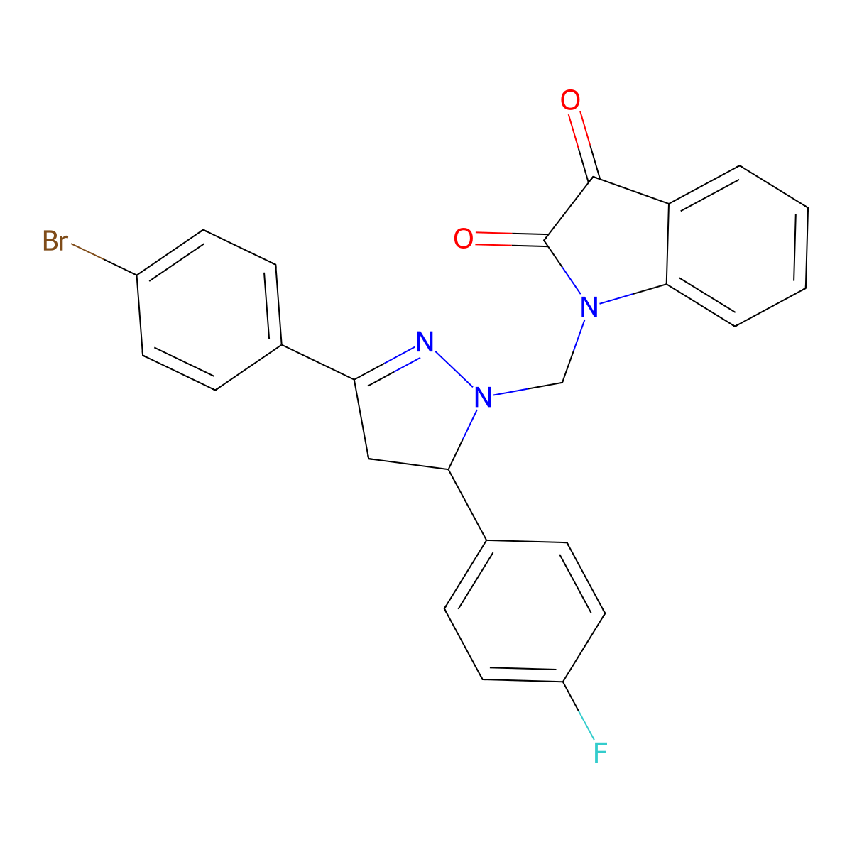 1-{[3-(4-bromophenyl)-5-(4-fluorophenyl)-4,5-dihydro-1H-pyrazol-1-yl]methyl}-1H-indole-2,3-dione molecular structure, CAS 312596-58-0