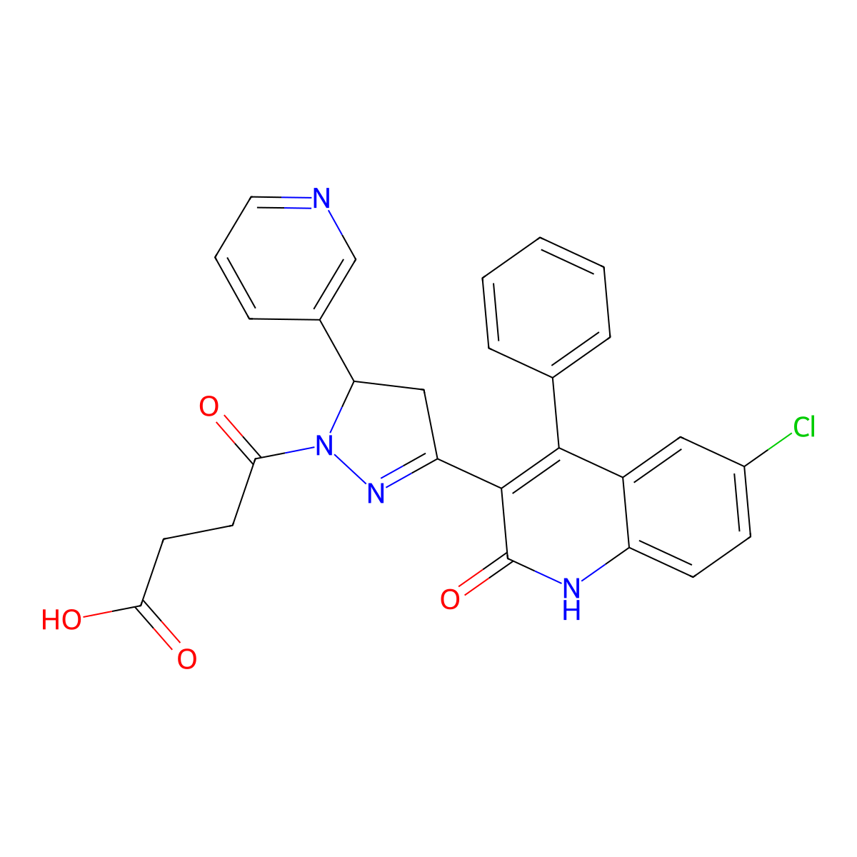 4-(3-(6-chloro-2-oxo-4-phenyl-1,2-dihydroquinolin-3-yl)-5-(pyridin-3-yl)-4,5-dihydro-1H-pyrazol-1-yl)-4-oxobutanoic acid molecular structure, CAS 312596-65-9