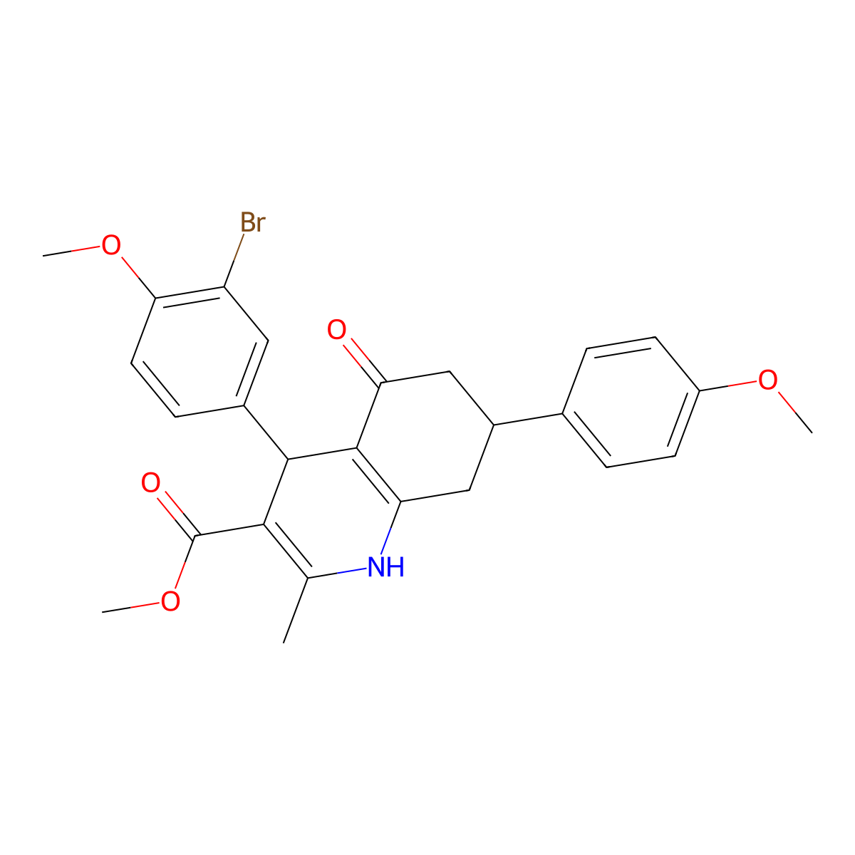 Methyl 4-(3-bromo-4-methoxyphenyl)-7-(4-methoxyphenyl)-2-methyl-5-oxo-1,4,5,6,7,8-hexahydroquinoline-3-carboxylate molecular structure, CAS 312596-88-6