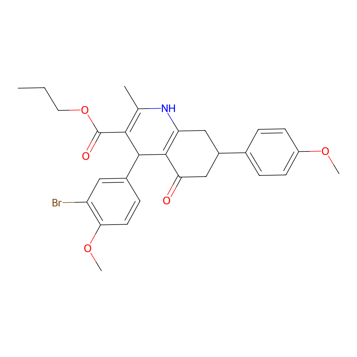 Propyl 4-(3-bromo-4-methoxyphenyl)-7-(4-methoxyphenyl)-2-methyl-5-oxo-1,4,5,6,7,8-hexahydroquinoline-3-carboxylate molecular structure, CAS 312596-93-3