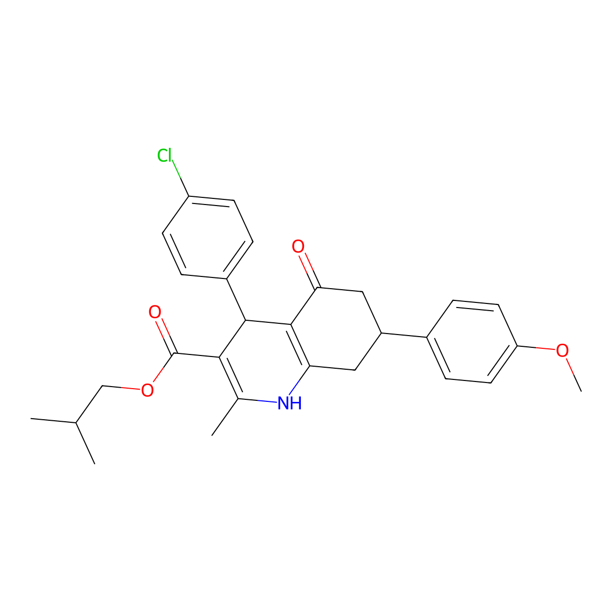 2-Methylpropyl 4-(4-chlorophenyl)-7-(4-methoxyphenyl)-2-methyl-5-oxo-1,4,5,6,7,8-hexahydroquinoline-3-carboxylate molecular structure, CAS 312596-97-7
