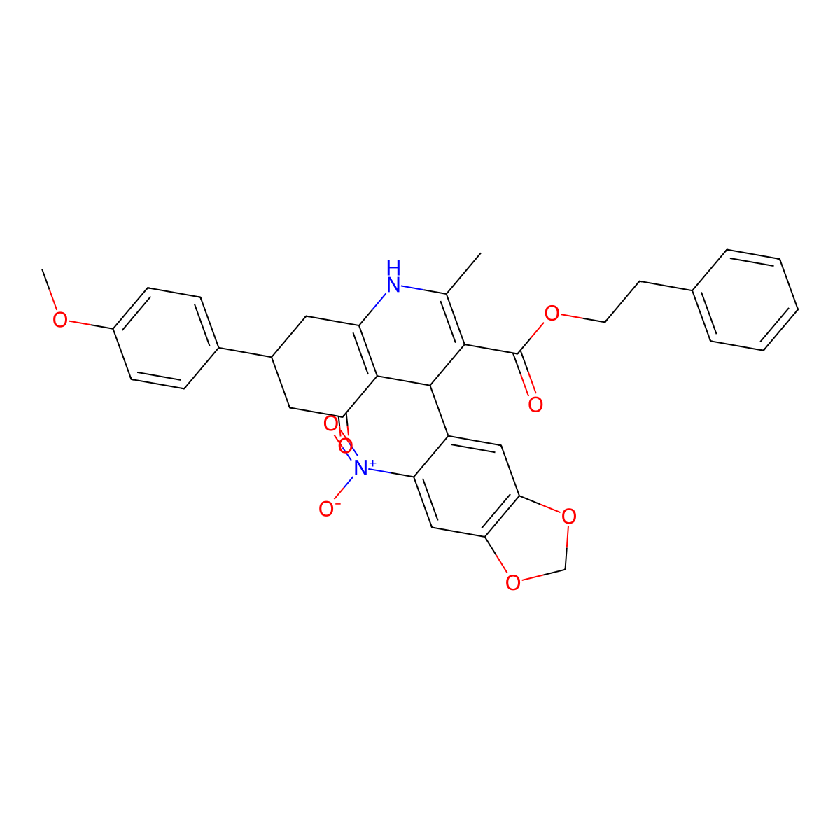 2-Phenylethyl 7-(4-methoxyphenyl)-2-methyl-4-(6-nitro-1,3-benzodioxol-5-yl)-5-oxo-1,4,5,6,7,8-hexahydroquinoline-3-carboxylate molecular structure, CAS 312596-99-9