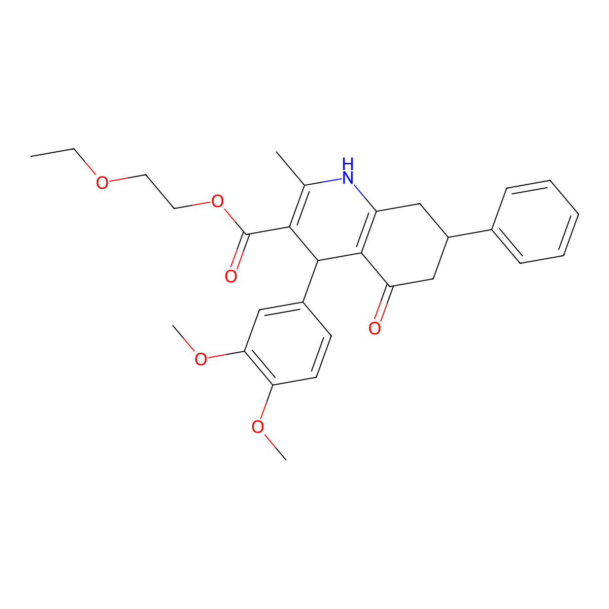 2-Ethoxyethyl 4-(3,4-dimethoxyphenyl)-2-methyl-5-oxo-7-phenyl-1,4,5,6,7,8-hexahydroquinoline-3-carboxylate molecular structure, CAS 312597-04-9