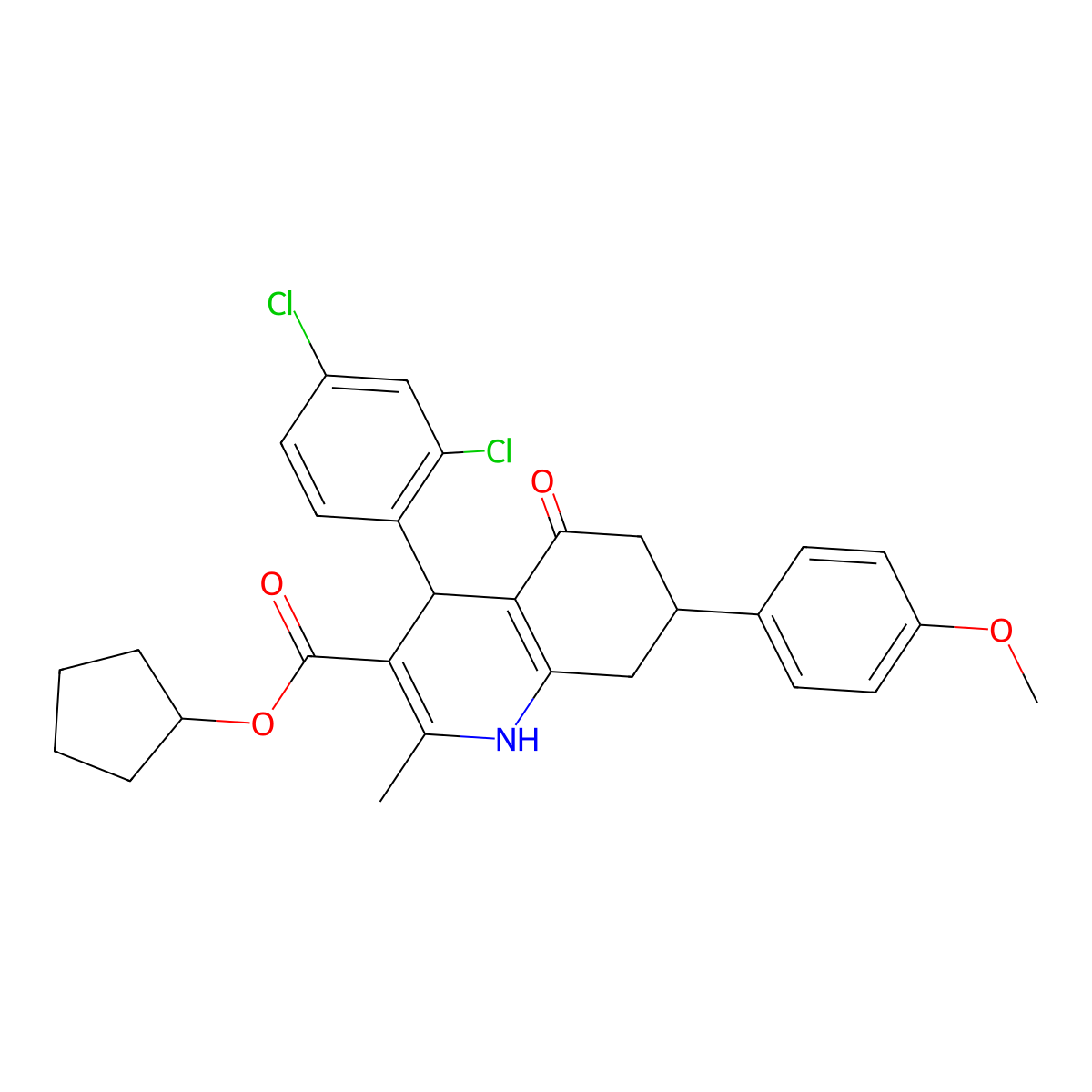 Cyclopentyl 4-(2,4-dichlorophenyl)-7-(4-methoxyphenyl)-2-methyl-5-oxo-1,4,5,6,7,8-hexahydroquinoline-3-carboxylate molecular structure, CAS 312597-06-1