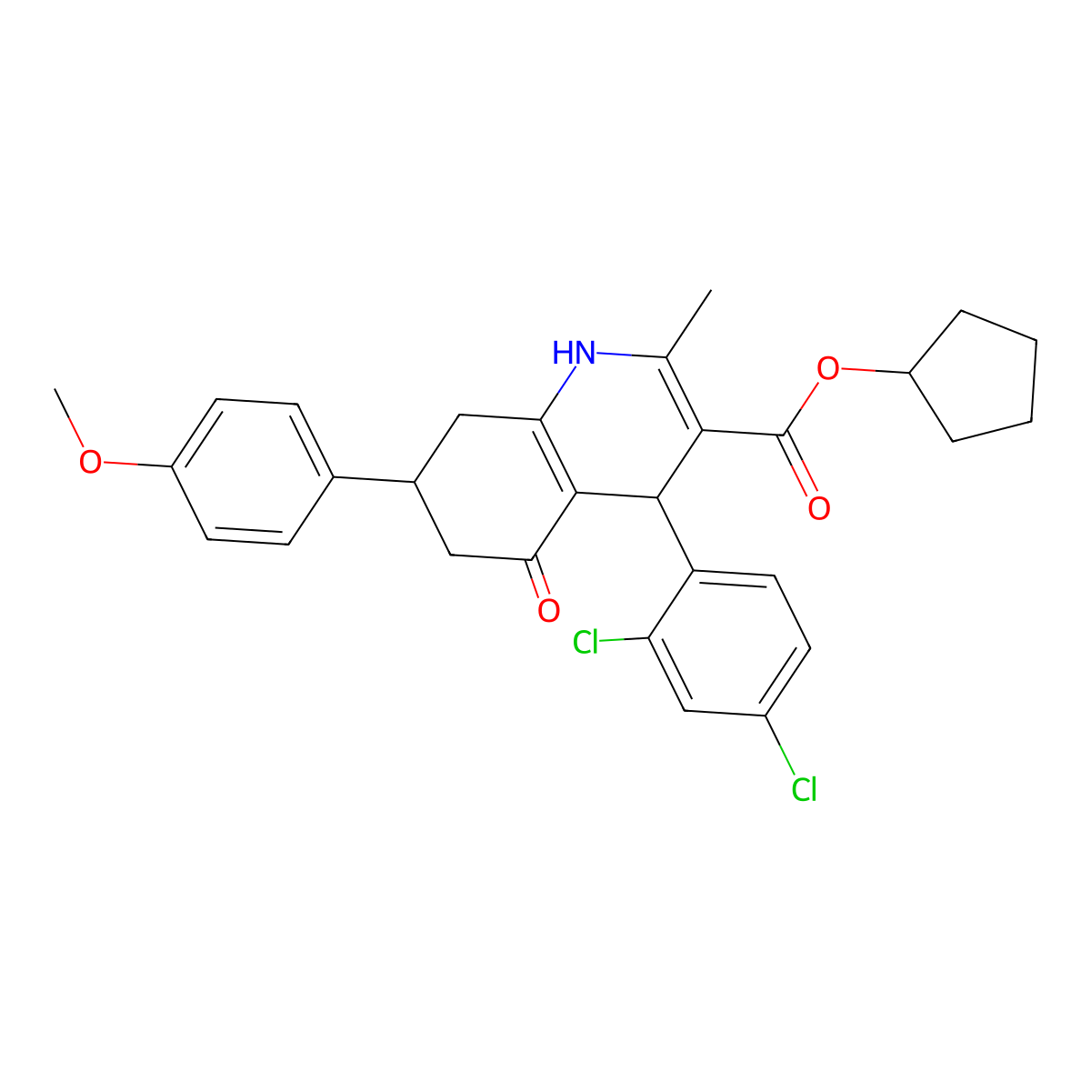 Cyclopentyl 4-(2,4-dichlorophenyl)-7-(4-methoxyphenyl)-2-methyl-5-oxo-1,4,5,6,7,8-hexahydroquinoline-3-carboxylate molecular structure, CAS 312597-06-1