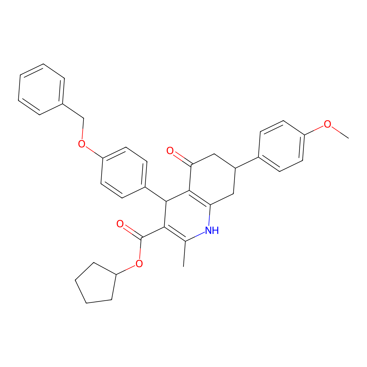 Cyclopentyl 4-[4-(benzyloxy)phenyl]-7-(4-methoxyphenyl)-2-methyl-5-oxo-1,4,5,6,7,8-hexahydroquinoline-3-carboxylate molecular structure, CAS 312597-11-8