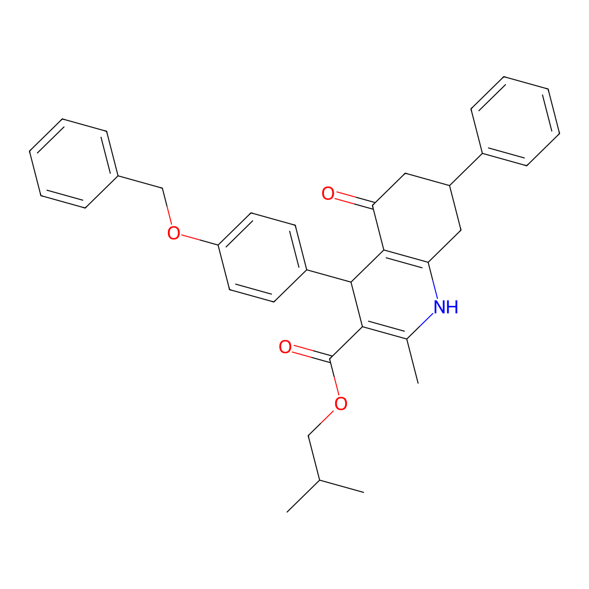2-Methylpropyl 4-[4-(benzyloxy)phenyl]-2-methyl-5-oxo-7-phenyl-1,4,5,6,7,8-hexahydroquinoline-3-carboxylate molecular structure, CAS 312597-13-0