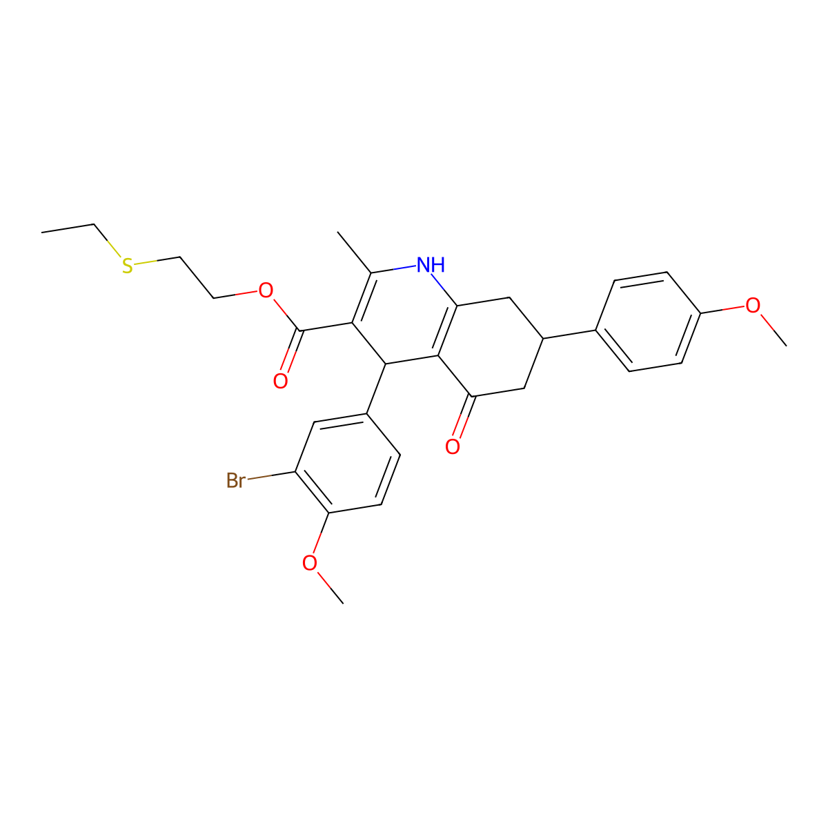 2-(Ethylsulfanyl)ethyl 4-(3-bromo-4-methoxyphenyl)-7-(4-methoxyphenyl)-2-methyl-5-oxo-1,4,5,6,7,8-hexahydroquinoline-3-carboxylate molecular structure, CAS 312597-21-0