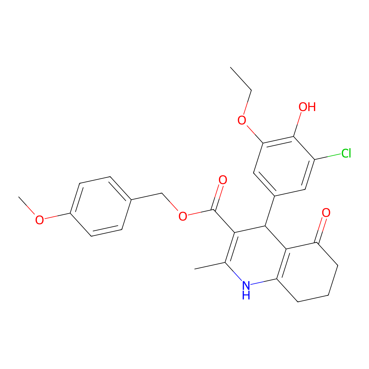 4-Methoxybenzyl 4-(3-chloro-5-ethoxy-4-hydroxyphenyl)-2-methyl-5-oxo-1,4,5,6,7,8-hexahydroquinoline-3-carboxylate molecular structure, CAS 312597-27-6
