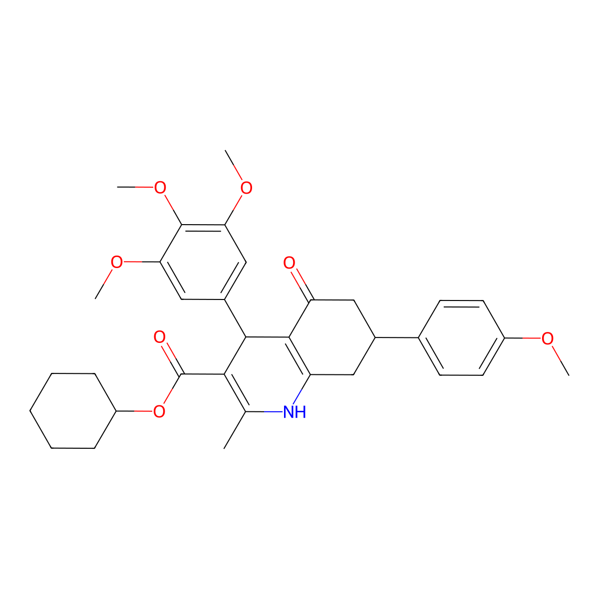 Cyclohexyl 7-(4-methoxyphenyl)-2-methyl-5-oxo-4-(3,4,5-trimethoxyphenyl)-1,4,5,6,7,8-hexahydroquinoline-3-carboxylate molecular structure, CAS 312597-30-1