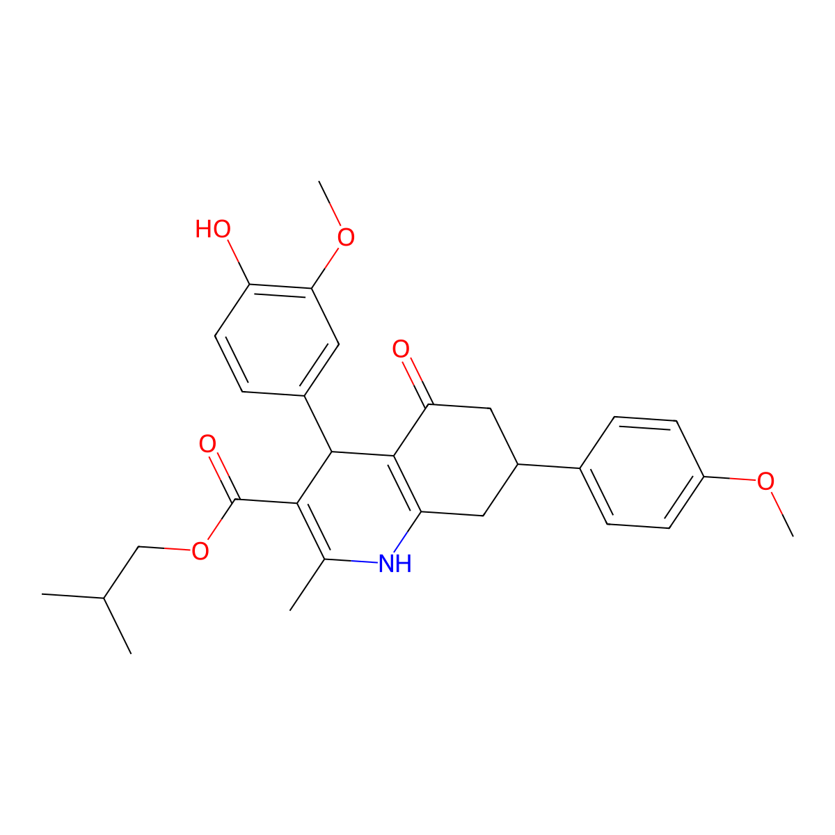 2-Methylpropyl 4-(4-hydroxy-3-methoxyphenyl)-7-(4-methoxyphenyl)-2-methyl-5-oxo-1,4,5,6,7,8-hexahydroquinoline-3-carboxylate molecular structure, CAS 312597-32-3