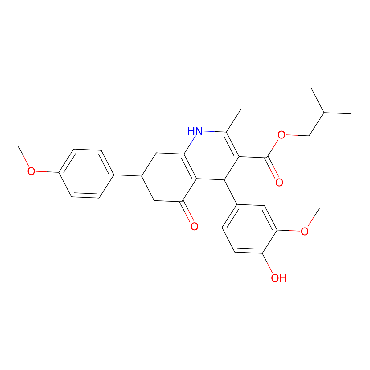 2-Methylpropyl 4-(4-hydroxy-3-methoxyphenyl)-7-(4-methoxyphenyl)-2-methyl-5-oxo-1,4,5,6,7,8-hexahydroquinoline-3-carboxylate molecular structure, CAS 312597-32-3