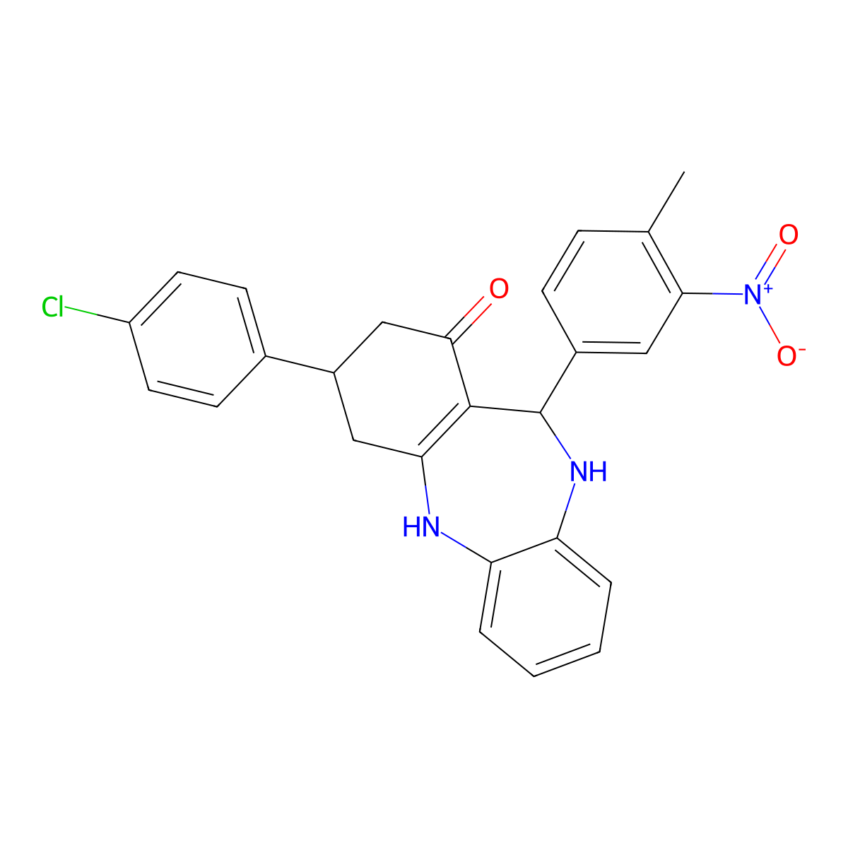 9-(4-Chlorophenyl)-6-(4-methyl-3-nitrophenyl)-5,6,8,9,10,11-hexahydrobenzo[b][1,4]benzodiazepin-7-one molecular structure, CAS 312597-45-8