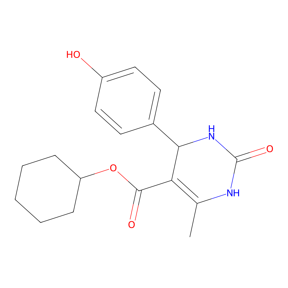 Cyclohexyl 4-(4-hydroxyphenyl)-6-methyl-2-oxo-1,2,3,4-tetrahydropyrimidine-5-carboxylate molecular structure, CAS 312597-63-0