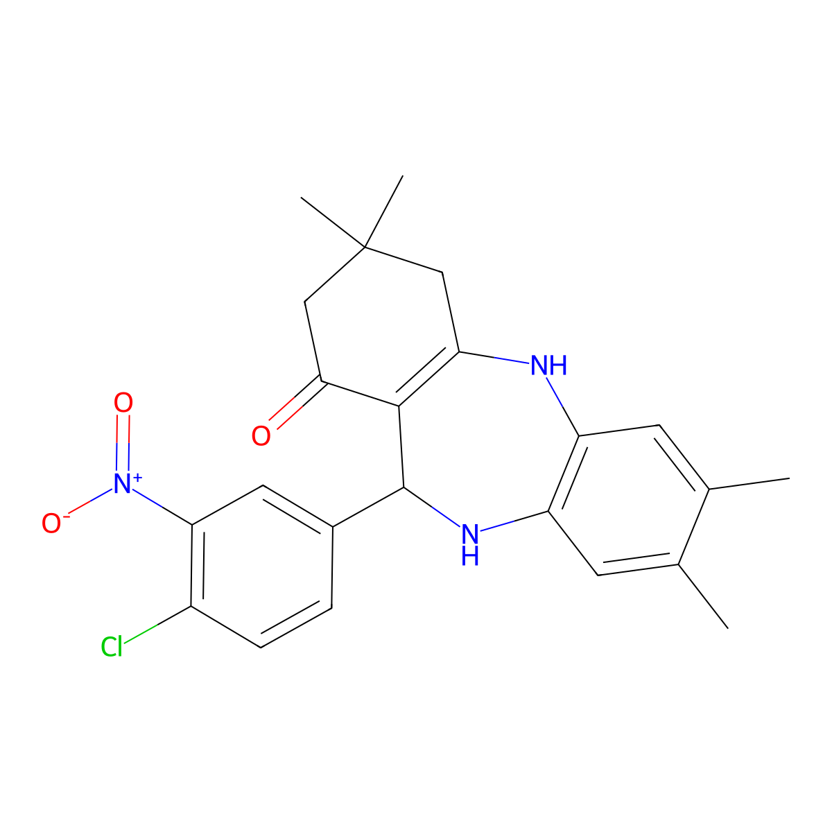 6-(4-chloro-3-nitrophenyl)-2,3,9,9-tetramethyl-6,8,10,11-tetrahydro-5H-benzo[b][1,4]benzodiazepin-7-one molecular structure, CAS 312597-68-5