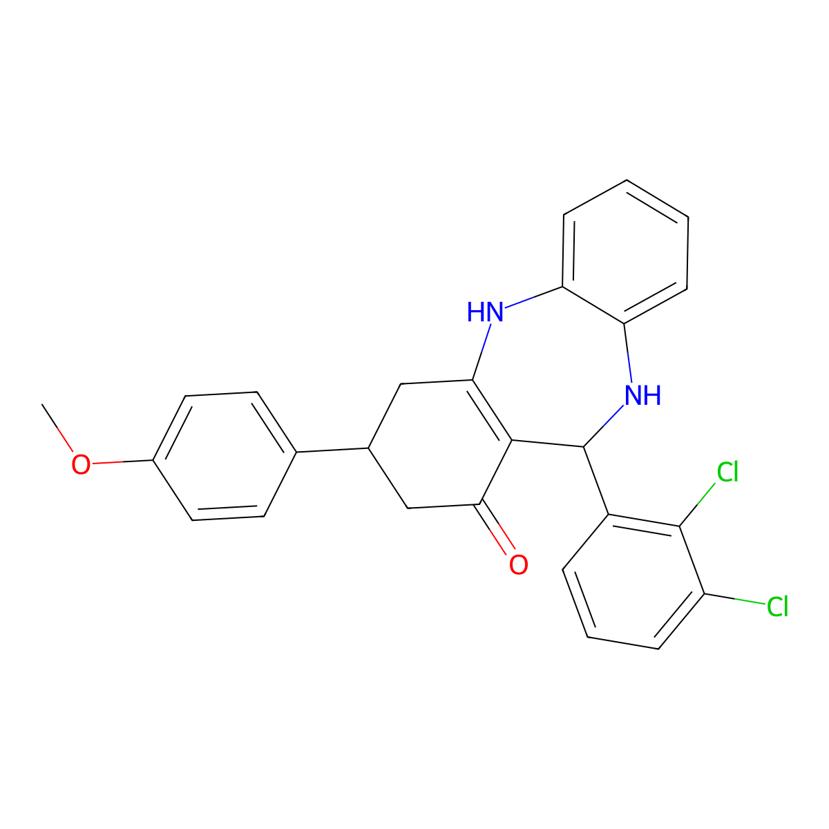 6-(2,3-Dichlorophenyl)-9-(4-methoxyphenyl)-5,6,8,9,10,11-hexahydrobenzo[b][1,4]benzodiazepin-7-one molecular structure, CAS 312597-71-0