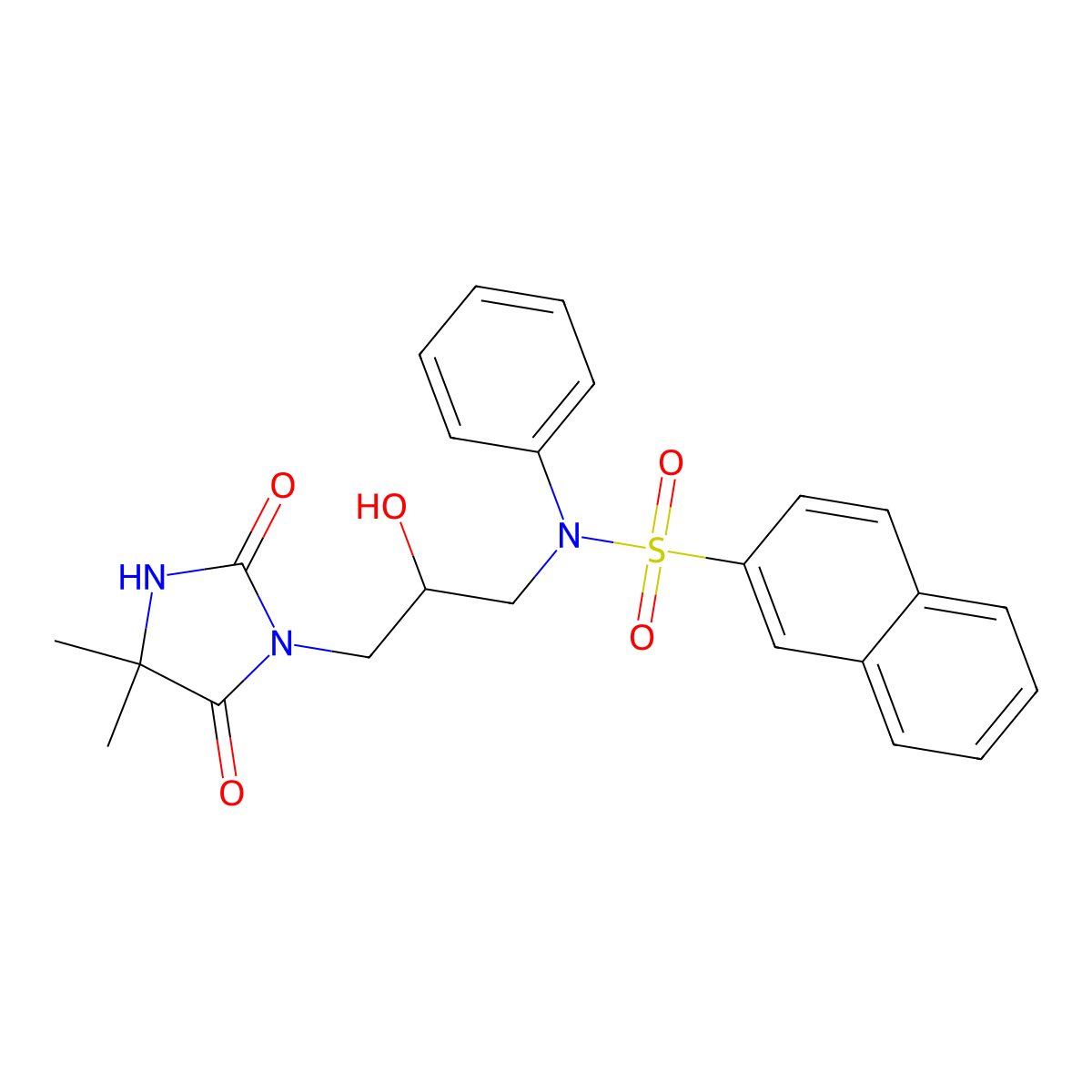 N-[3-(4,4-dimethyl-2,5-dioxoimidazolidin-1-yl)-2-hydroxypropyl]-N-phenylnaphthalene-2-sulfonamide molecular structure, CAS 312597-95-8