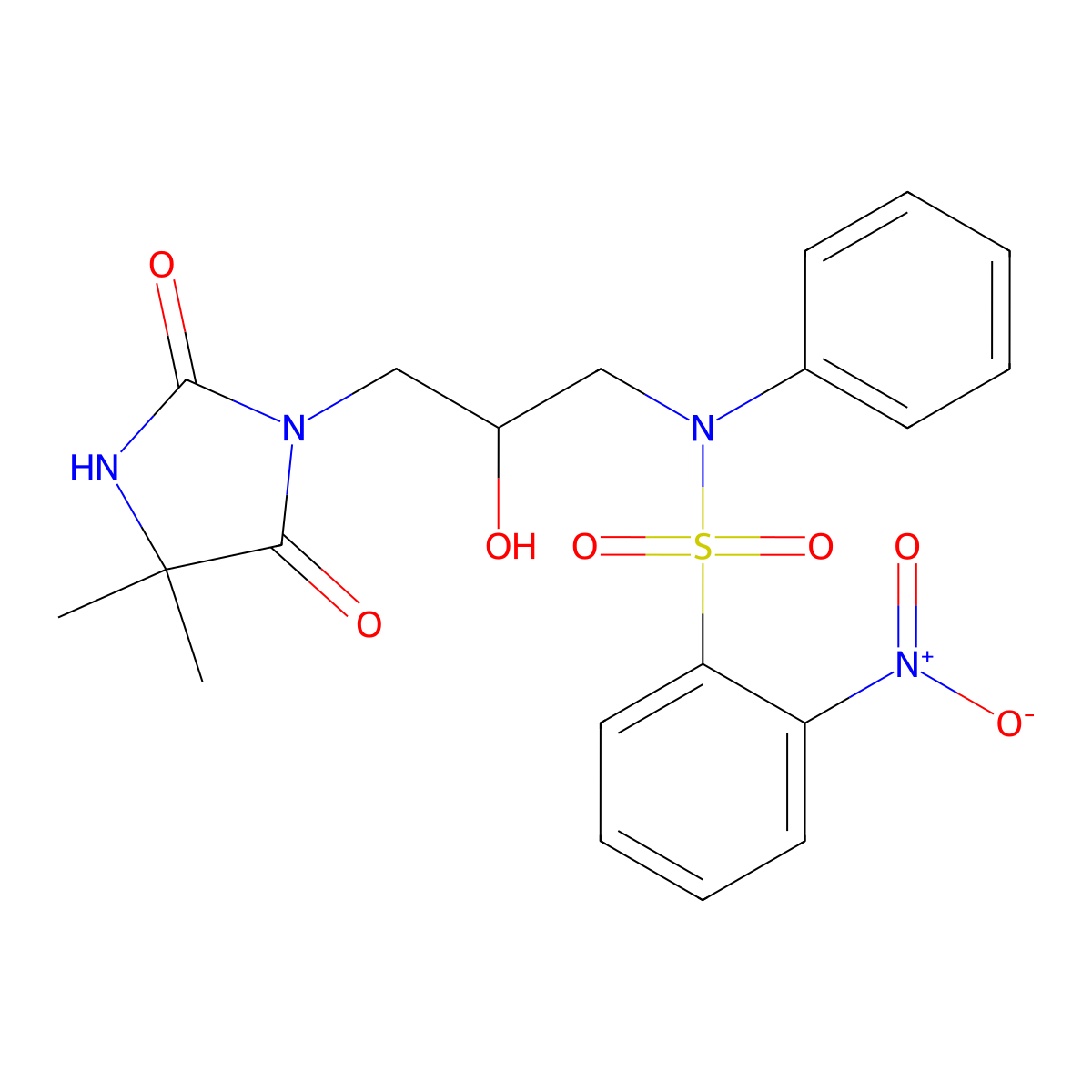 N-[3-(4,4-dimethyl-2,5-dioxoimidazolidin-1-yl)-2-hydroxypropyl]-2-nitro-N-phenylbenzenesulfonamide molecular structure, CAS 312598-00-8