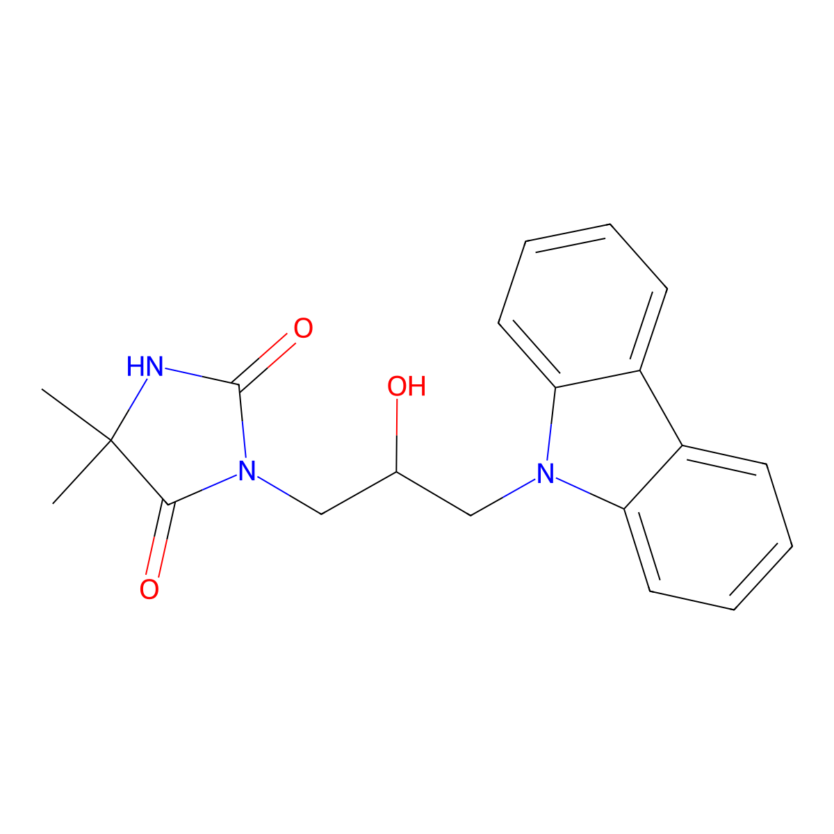 3-(3-Carbazol-9-yl-2-hydroxypropyl)-5,5-dimethylimidazolidine-2,4-dione molecular structure, CAS 312598-11-1