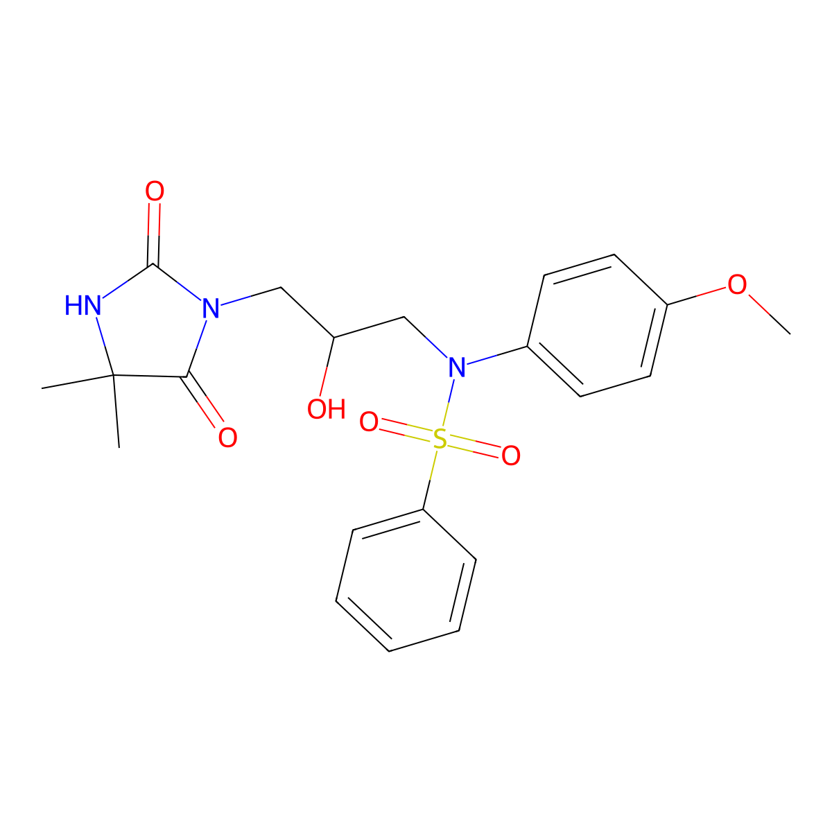 N-[3-(4,4-dimethyl-2,5-dioxoimidazolidin-1-yl)-2-hydroxypropyl]-N-(4-methoxyphenyl)benzenesulfonamide molecular structure, CAS 312598-20-2