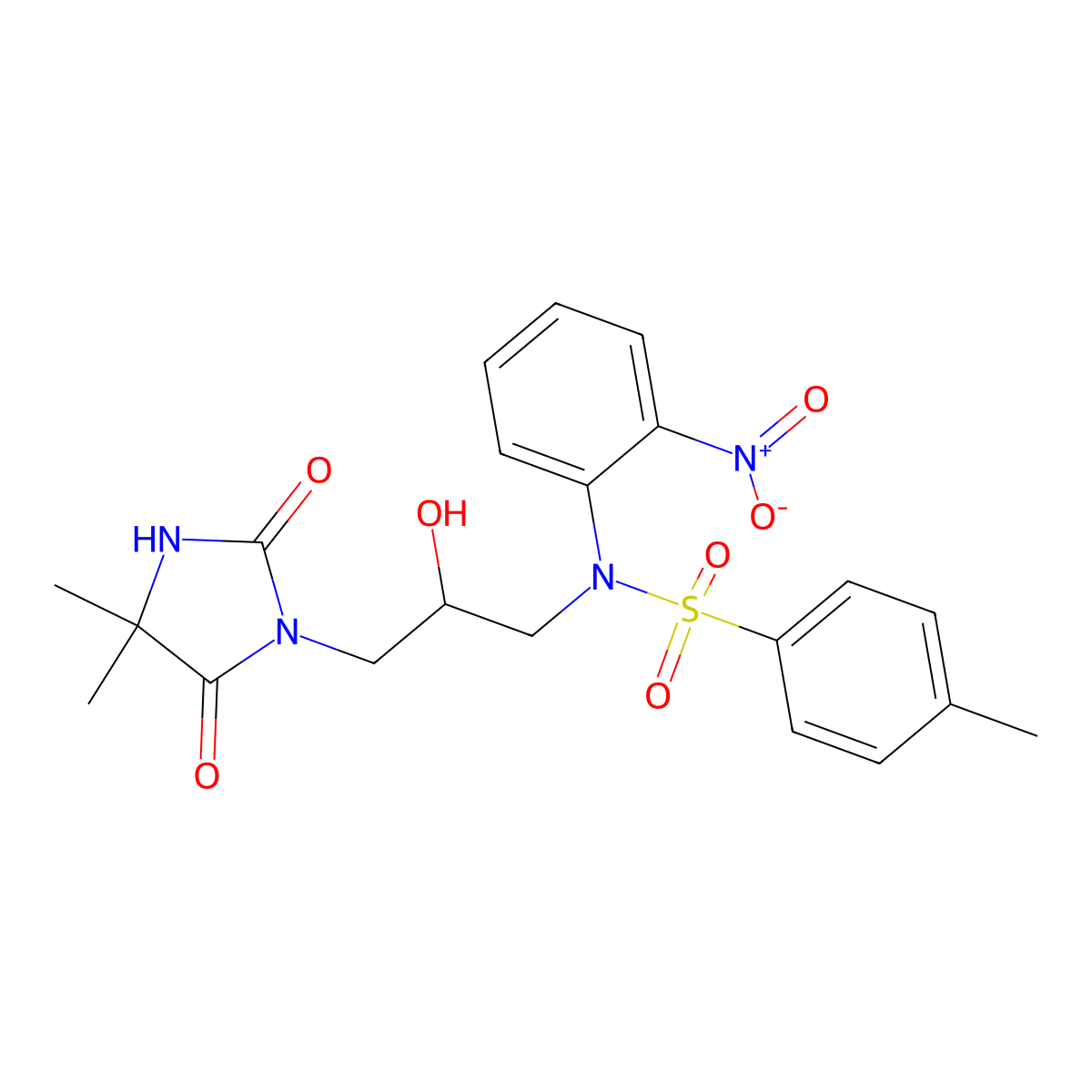 N-[3-(4,4-dimethyl-2,5-dioxoimidazolidin-1-yl)-2-hydroxypropyl]-4-methyl-N-(2-nitrophenyl)benzenesulfonamide molecular structure, CAS 312598-21-3