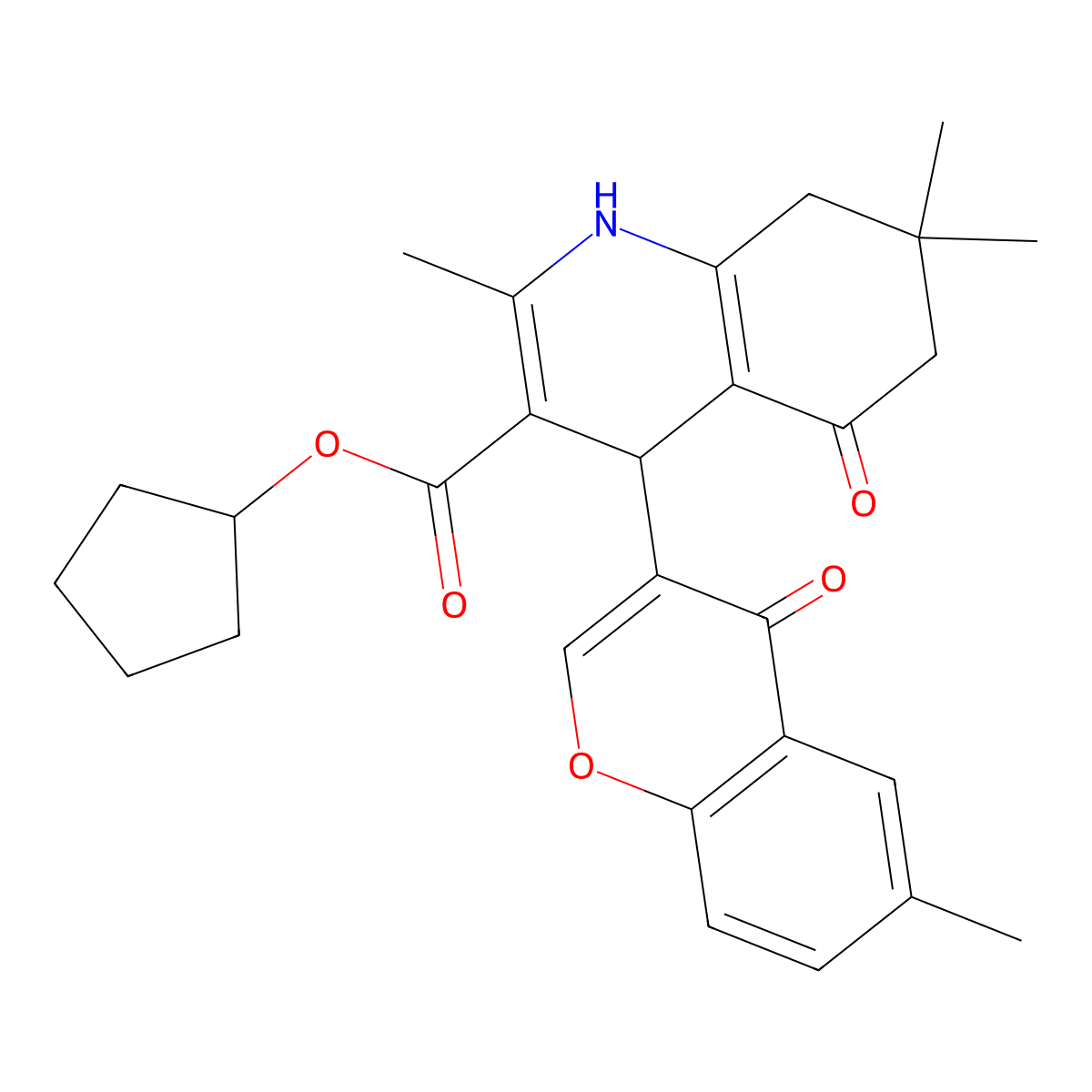 cyclopentyl 2,7,7-trimethyl-4-(6-methyl-4-oxo-4H-chromen-3-yl)-5-oxo-1,4,5,6,7,8-hexahydroquinoline-3-carboxylate molecular structure, CAS 312598-74-6