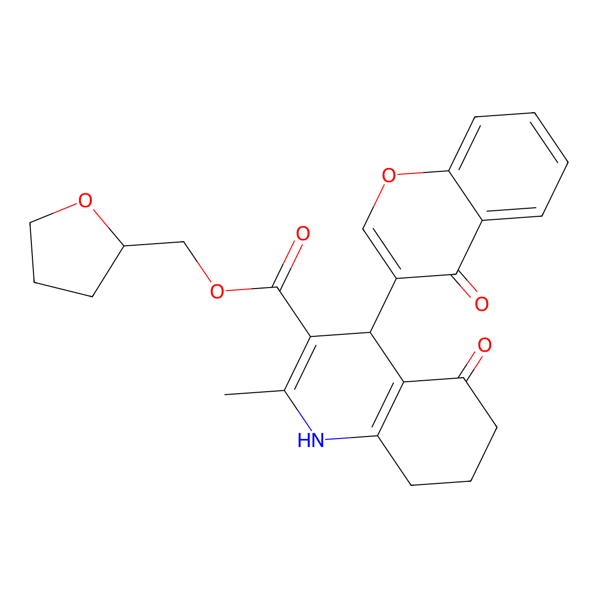 tetrahydrofuran-2-ylmethyl 2-methyl-5-oxo-4-(4-oxo-4H-chromen-3-yl)-1,4,5,6,7,8-hexahydroquinoline-3-carboxylate molecular structure, CAS 312598-78-0