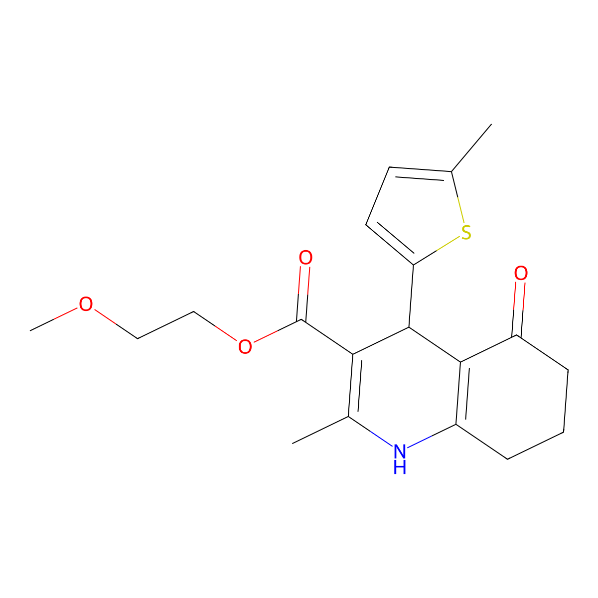 2-Methoxyethyl 2-methyl-4-(5-methylthiophen-2-yl)-5-oxo-1,4,5,6,7,8-hexahydroquinoline-3-carboxylate molecular structure, CAS 312598-85-9