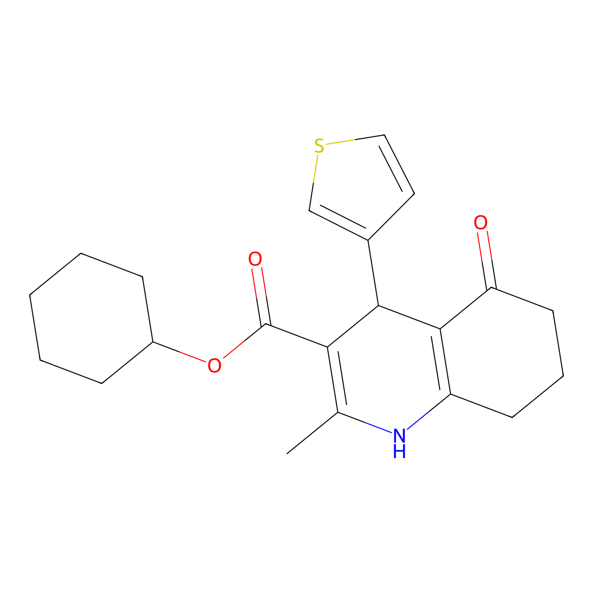 Cyclohexyl 2-methyl-5-oxo-4-(thiophen-3-yl)-1,4,5,6,7,8-hexahydroquinoline-3-carboxylate molecular structure, CAS 312598-87-1