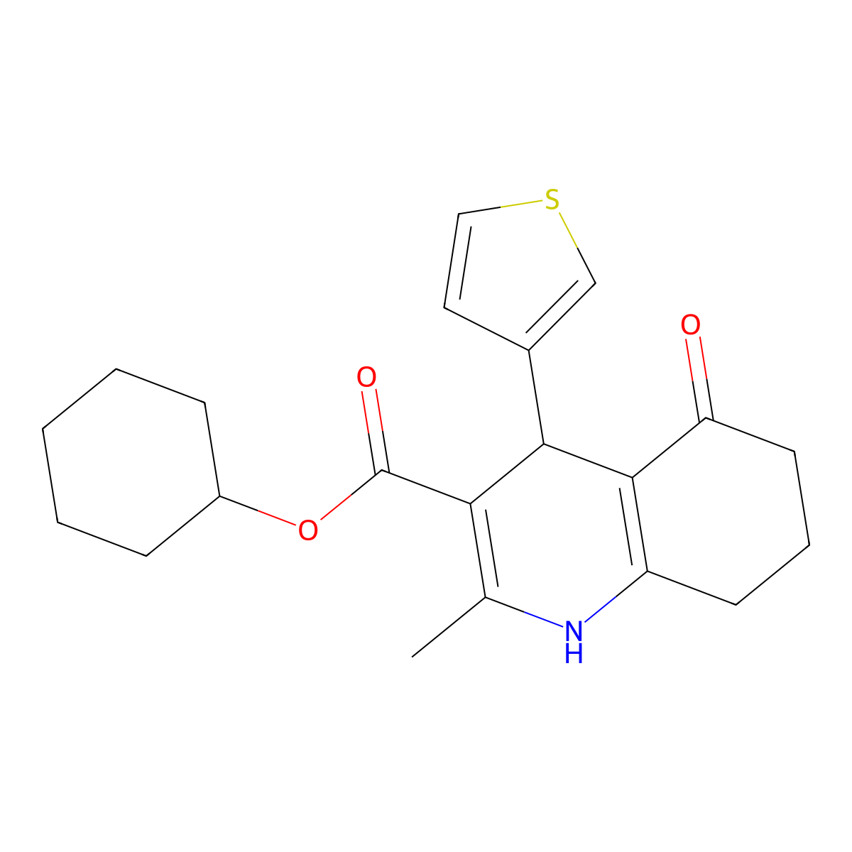 Cyclohexyl 2-methyl-5-oxo-4-(thiophen-3-yl)-1,4,5,6,7,8-hexahydroquinoline-3-carboxylate molecular structure, CAS 312598-87-1