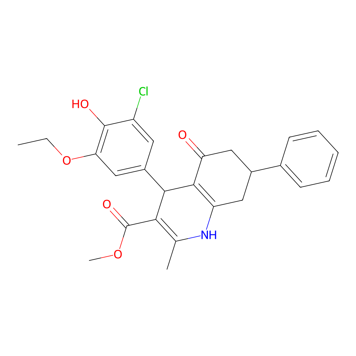 Methyl 4-(3-chloro-5-ethoxy-4-hydroxyphenyl)-2-methyl-5-oxo-7-phenyl-1,4,5,6,7,8-hexahydroquinoline-3-carboxylate molecular structure, CAS 312599-01-2