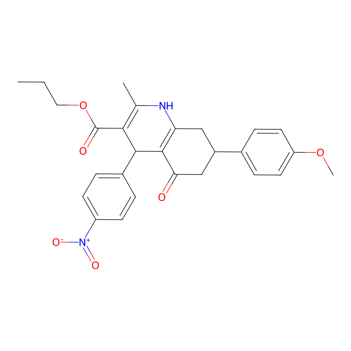 Propyl 7-(4-methoxyphenyl)-2-methyl-4-(4-nitrophenyl)-5-oxo-1,4,5,6,7,8-hexahydroquinoline-3-carboxylate molecular structure, CAS 312599-03-4
