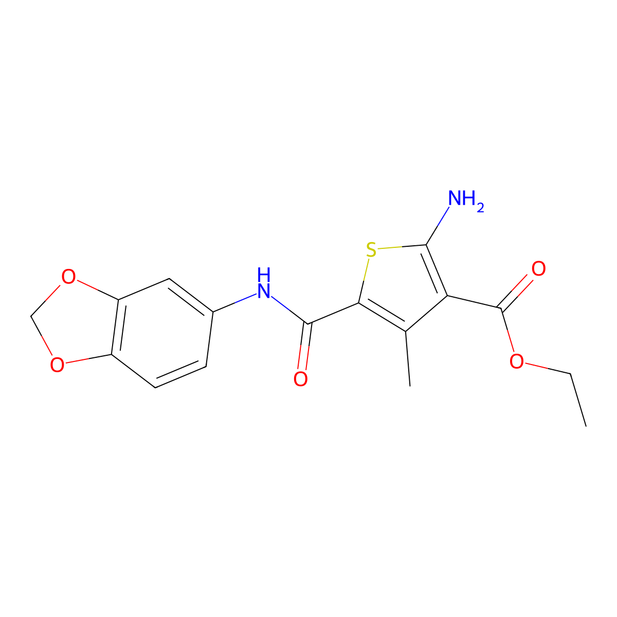 Ethyl 2-amino-5-(1,3-benzodioxol-5-ylcarbamoyl)-4-methylthiophene-3-carboxylate molecular structure, CAS 312599-12-5