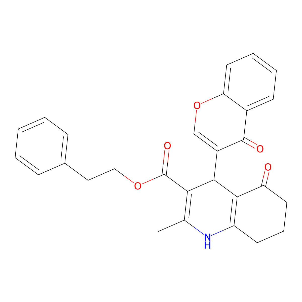 2-phenylethyl 2-methyl-5-oxo-4-(4-oxo-4H-chromen-3-yl)-1,4,5,6,7,8-hexahydroquinoline-3-carboxylate molecular structure, CAS 312599-14-7