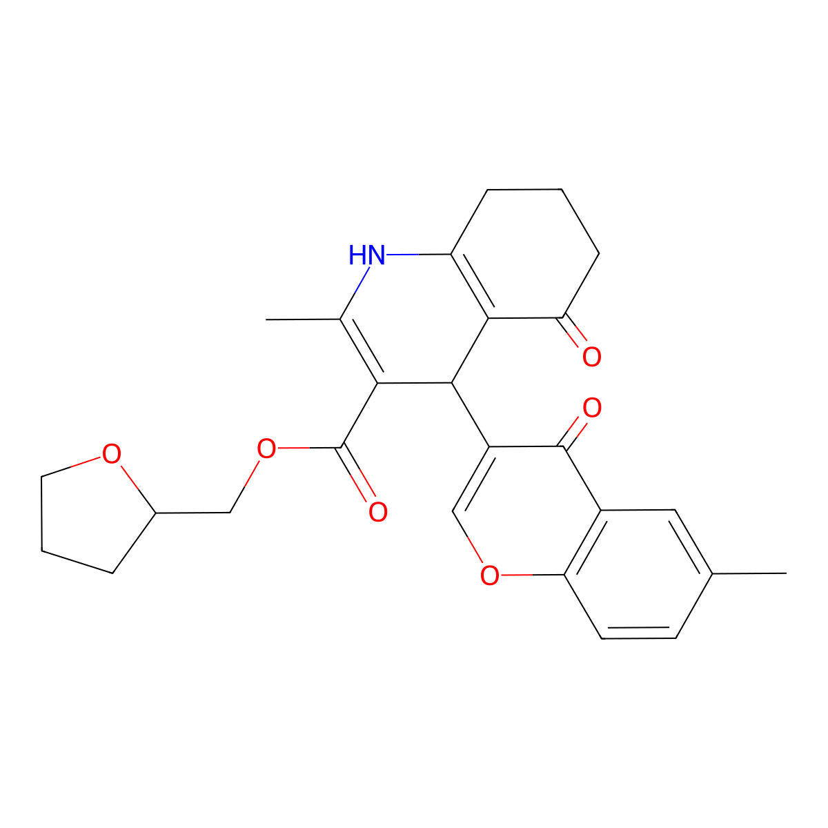 tetrahydrofuran-2-ylmethyl 2-methyl-4-(6-methyl-4-oxo-4H-chromen-3-yl)-5-oxo-1,4,5,6,7,8-hexahydroquinoline-3-carboxylate molecular structure, CAS 312599-20-5