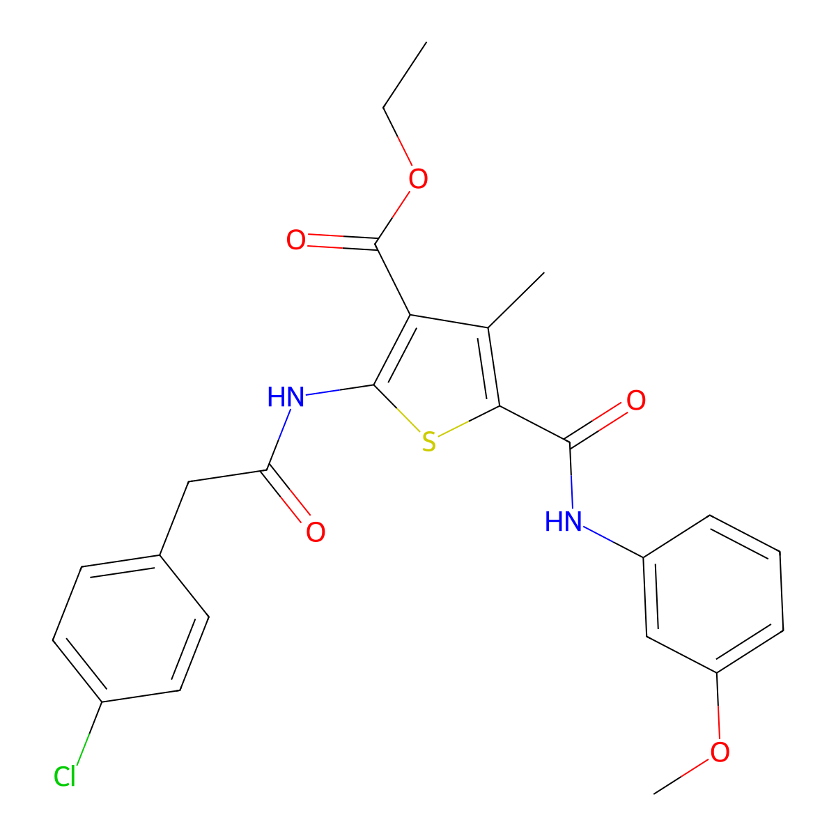Ethyl 2-{[(4-chlorophenyl)acetyl]amino}-5-[(3-methoxyphenyl)carbamoyl]-4-methylthiophene-3-carboxylate molecular structure, CAS 312599-23-8