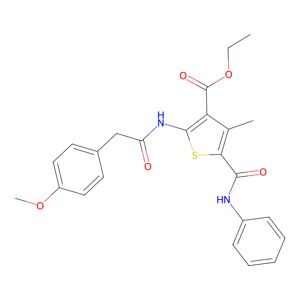 Ethyl 2-[2-(4-methoxyphenyl)acetamido]-4-methyl-5-(phenylcarbamoyl)thiophene-3-carboxylate molecular structure, CAS 312599-28-3