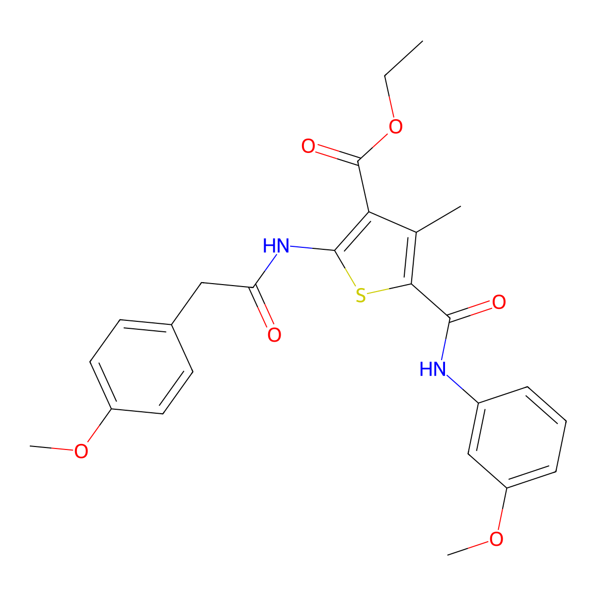 Ethyl 2-{[(4-methoxyphenyl)acetyl]amino}-5-[(3-methoxyphenyl)carbamoyl]-4-methylthiophene-3-carboxylate molecular structure, CAS 312599-35-2