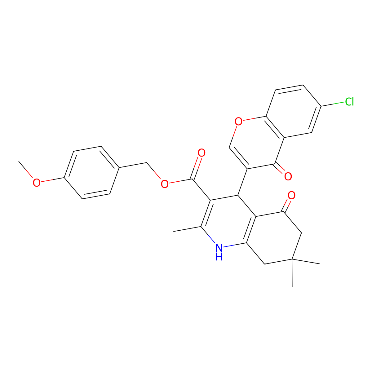 4-methoxybenzyl 4-(6-chloro-4-oxo-4H-chromen-3-yl)-2,7,7-trimethyl-5-oxo-1,4,5,6,7,8-hexahydroquinoline-3-carboxylate molecular structure, CAS 312599-36-3