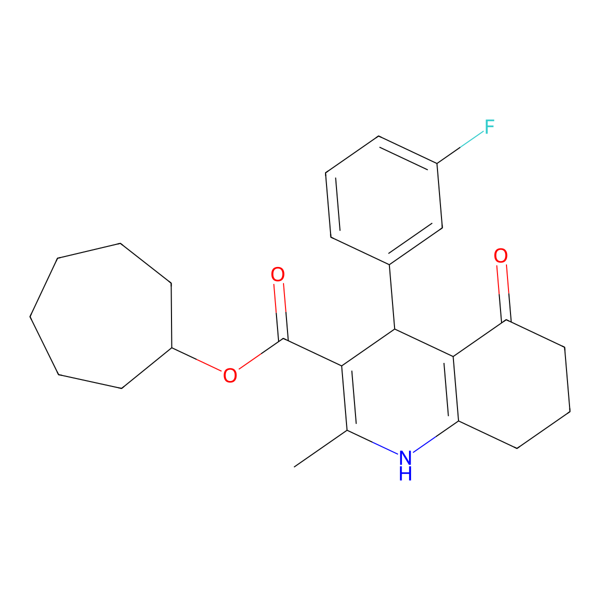 Cycloheptyl 4-(3-fluorophenyl)-2-methyl-5-oxo-1,4,5,6,7,8-hexahydroquinoline-3-carboxylate molecular structure, CAS 312599-39-6