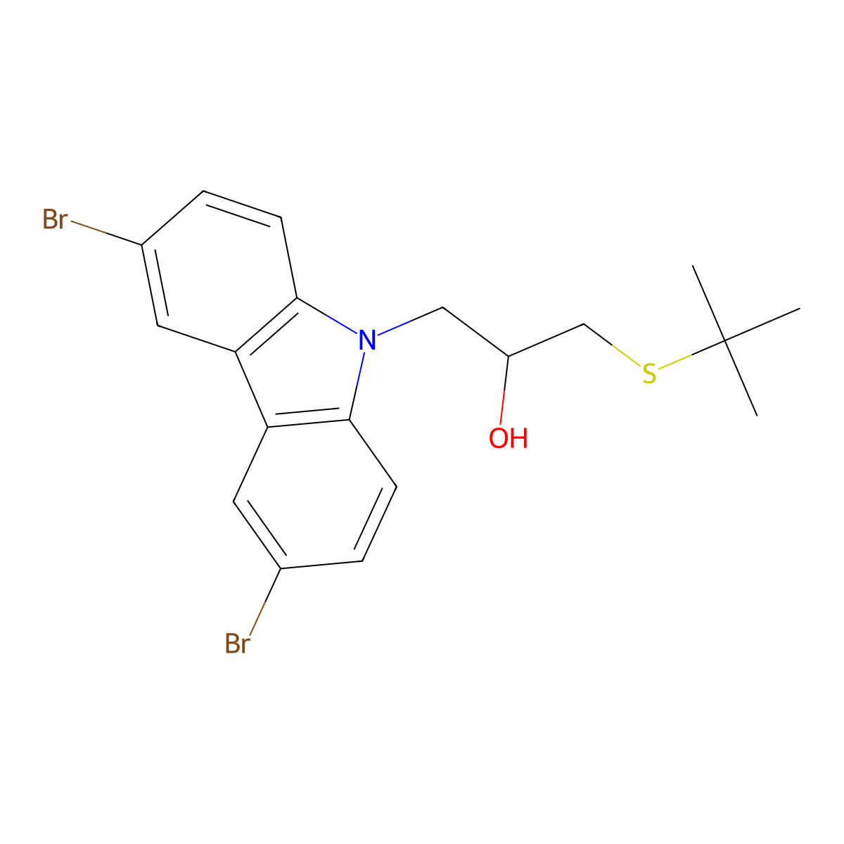 1-Tert-butylsulfanyl-3-(3,6-dibromocarbazol-9-yl)propan-2-ol molecular structure, CAS 312599-41-0