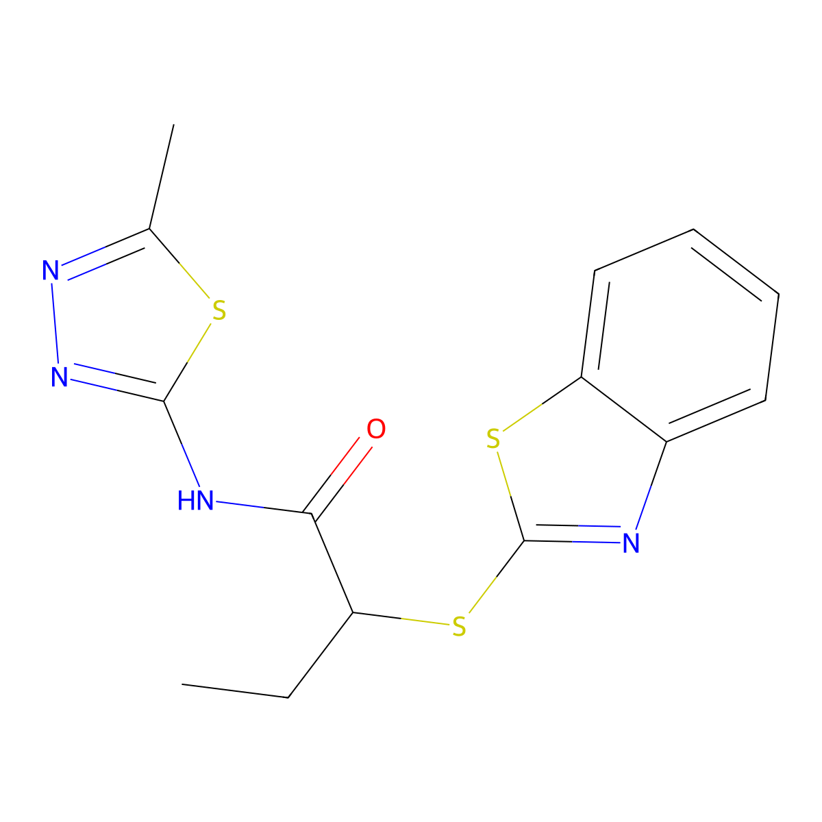 2-(1,3-benzothiazol-2-ylsulfanyl)-N-(5-methyl-1,3,4-thiadiazol-2-yl)butanamide molecular structure, CAS 312599-50-1