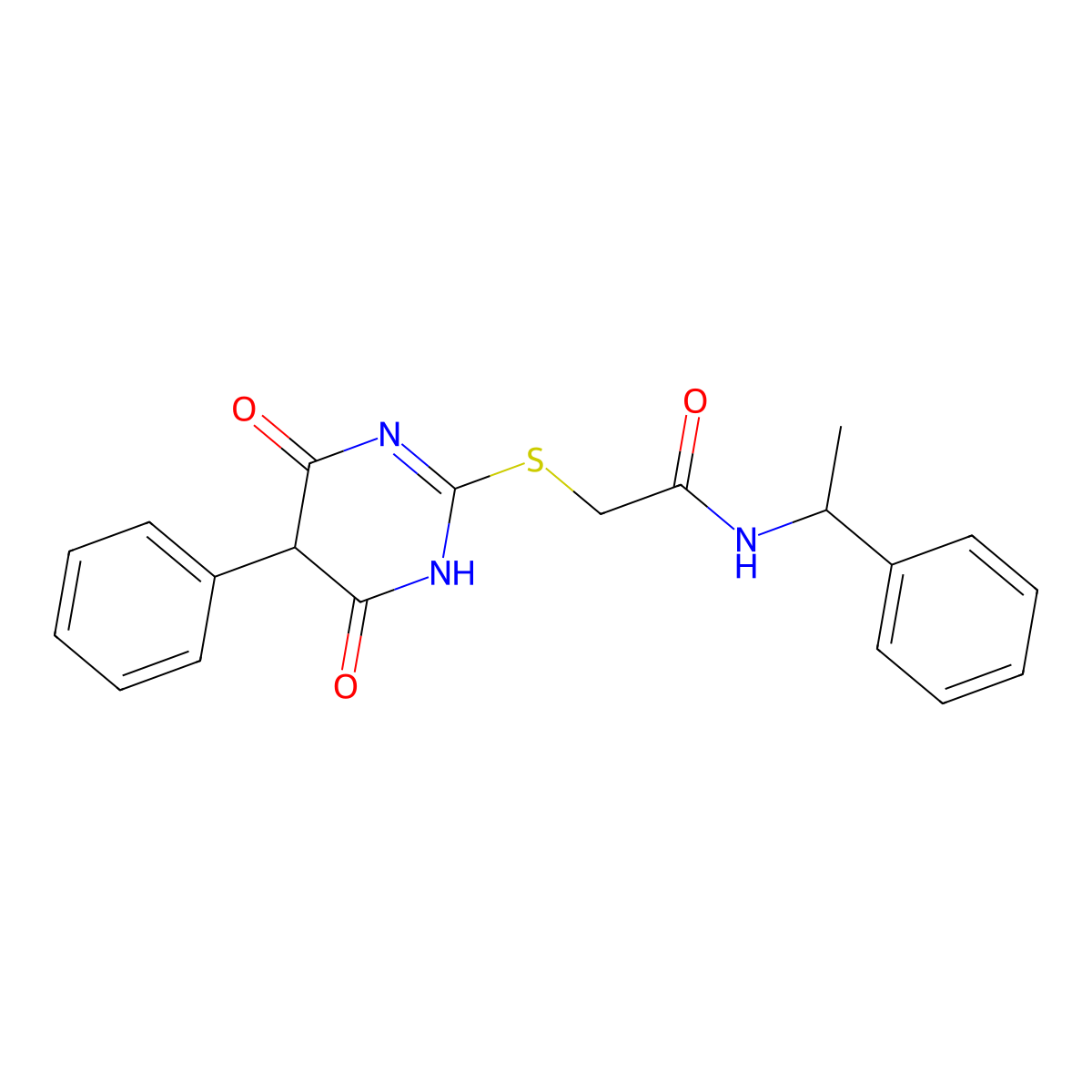 2-[(4,6-dioxo-5-phenyl-1,4,5,6-tetrahydropyrimidin-2-yl)sulfanyl]-N-(1-phenylethyl)acetamide molecular structure, CAS 312599-60-3